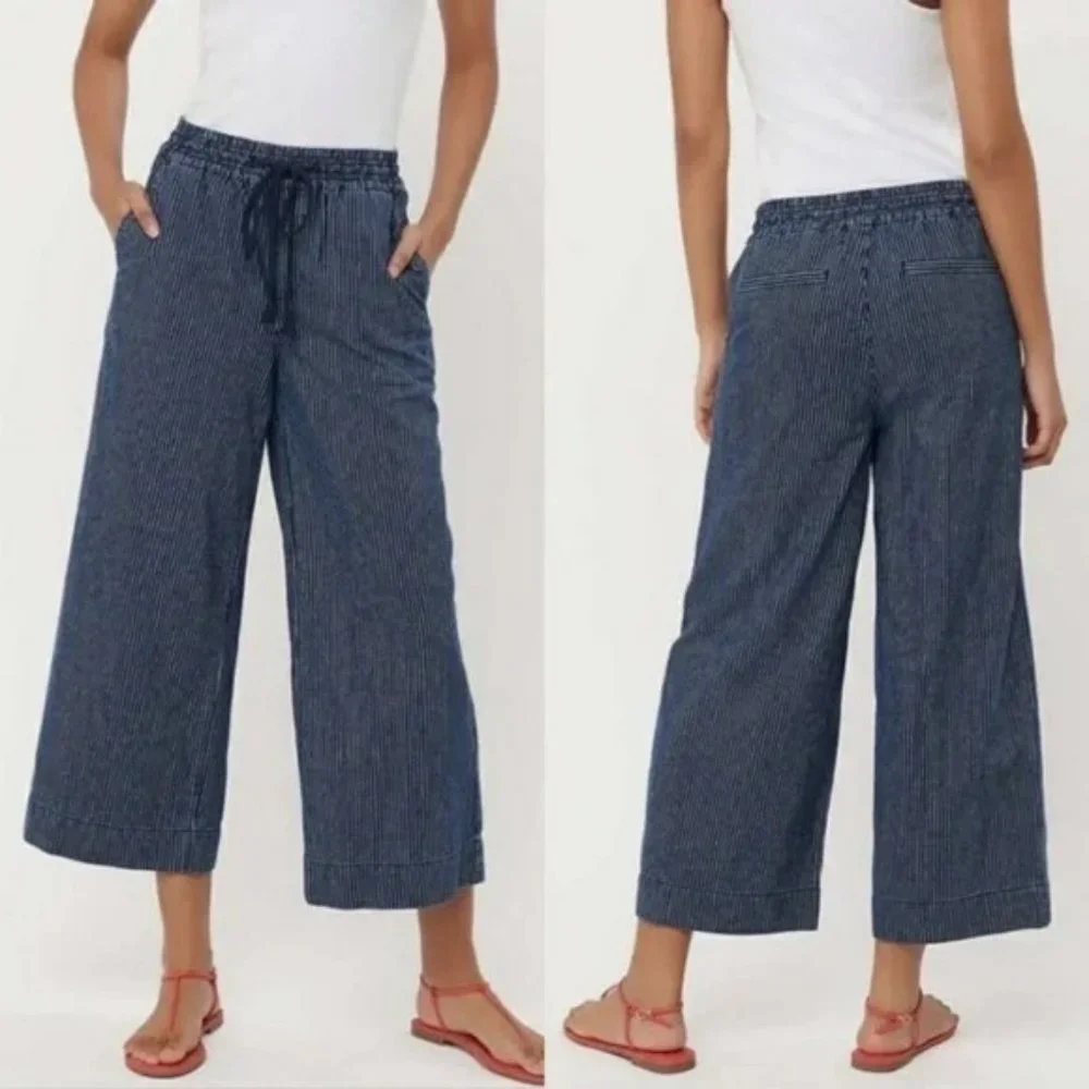 Loft Pull On Wide Leg Cropped Linen Size Large - Picture 1 of 6